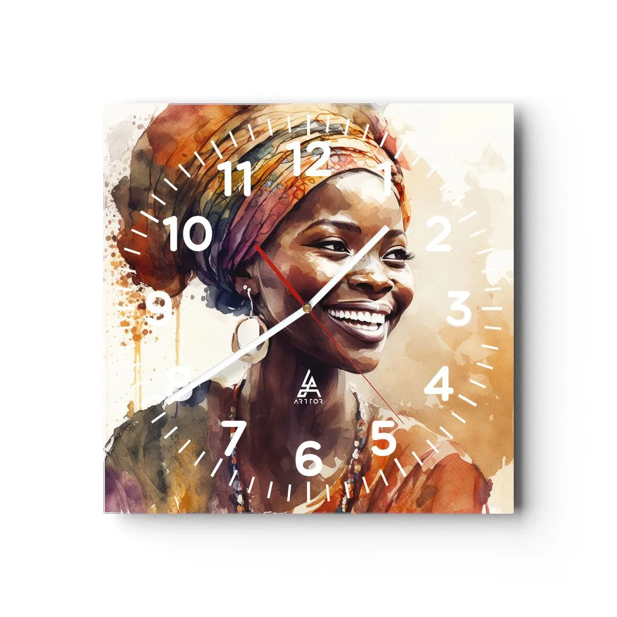 Wanduhr - Glasuhr - Afrikanische Königin - 40x40 cm