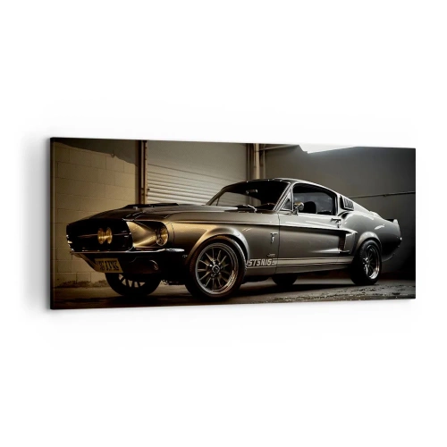 Bild auf Leinwand - Leinwandbild - Oldtimer in Retro-Garage - 120x50cm - Zurück in die Vergangenheit - Moderne Wanddekoration für Wohnzimmer und Schlafzimmer ARTTOR