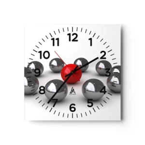 Wanduhr - Glasuhr - Ein Kreis in Silber und Rot - 40x40 cm