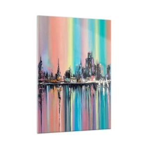 Glasbild - Bild auf glas - Abstraktes Stadtpanorama mit mehrfarbigem Hintergrund - 50x70cm - Um das Licht der Nacht herunterzufallen - Moderne Wanddekoration für Wohnzimmer und Schlafzimmer ARTTOR
