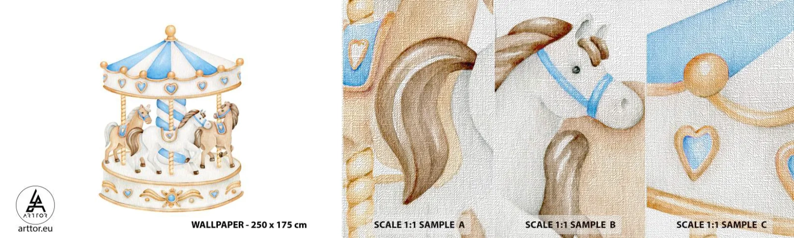Fototapeten Muster Premium Canvas - Süße Kindheit - Pferde, Karussell, Kinder - 100x30 cm