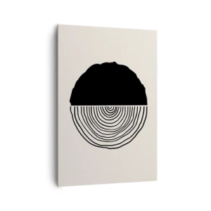 Bild auf Leinwand - Leinwandbild - Ein abstraktes Schwarz-Weiß-Motiv, inspiriert von einem Holzquerschnitt mit geometrischer Unterteilung. - 70x100cm - Halb und halb - Moderne Wanddekoration für Wohnzimmer und Schlafzimmer ARTTOR