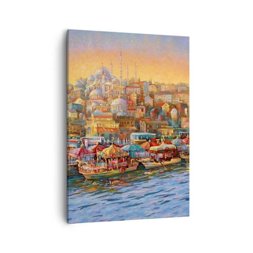 Bild auf Leinwand - Leinwandbild - Malerisches Panorama von Istanbul mit Blick auf die Bucht und die Stadt - 50x70cm - Istanbuler Geschichte - Moderne Wanddekoration für Wohnzimmer und Schlafzimmer ARTTOR