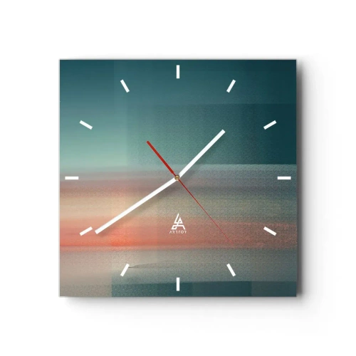 Wanduhr - Glasuhr - Ein Sonnenuntergang in Pastelltönen über einem ruhigen Horizont - 30x30cm - Abstraktion: Lichtwellen - Moderne Wanddekoration für Wohnzimmer und Schlafzimmer ARTTOR