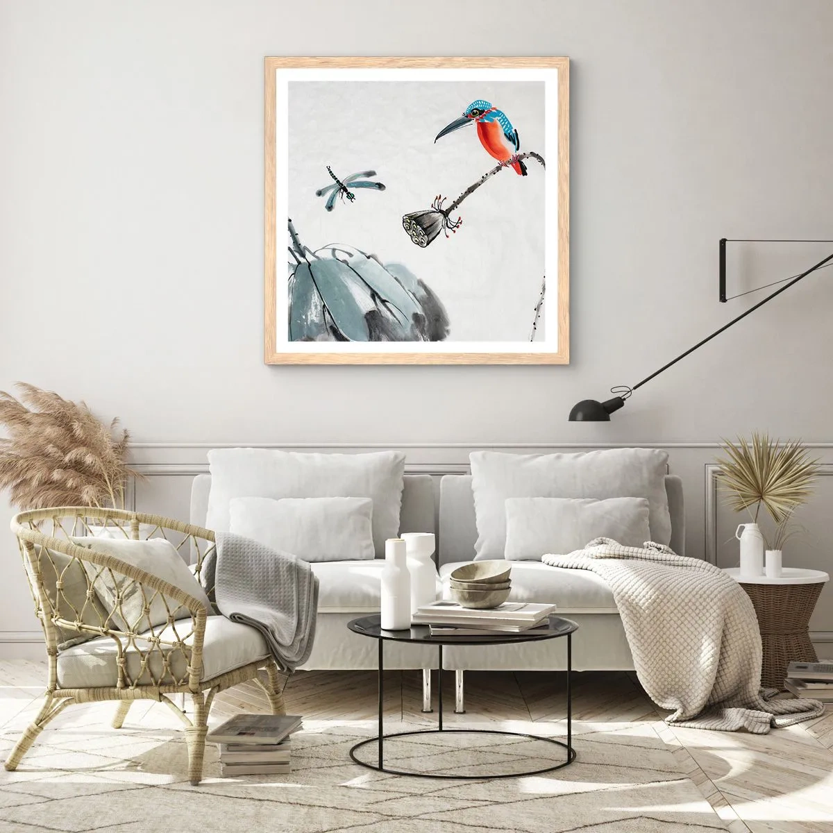 Poster in einem Rahmen aus heller Eiche - Das Leben der Wiese - 60x60 cm