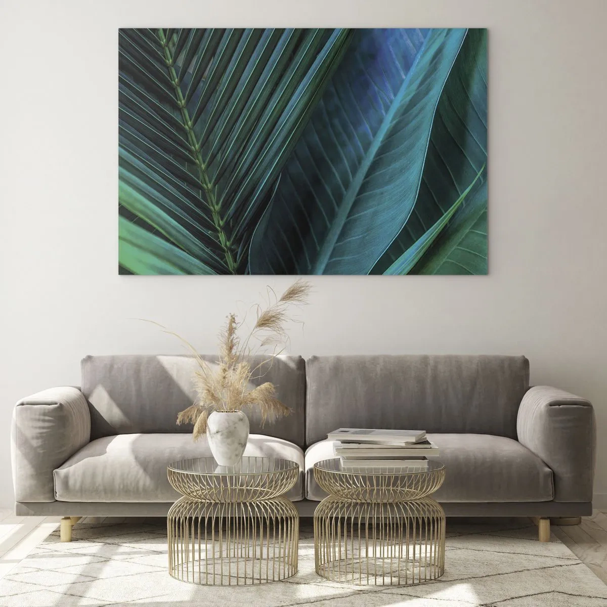 Glasbild - Bild auf glas - Dunkelgrüne tropische Blattdetails - 70x50cm - Die Anatomie des Grüns - Moderne Wanddekoration für Wohnzimmer und Schlafzimmer ARTTOR