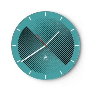 Wanduhr - Glasuhr - Türkisfarbener Hintergrund mit schwarzen diagonalen Linien in geometrischer Anordnung - 30x30cm - Kreis – eine geometrische Variante - Moderne Wanddekoration für Wohnzimmer, Küche und Schlafzimmer ARTTOR