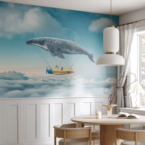 Selbstklebende Fototapete Deluxe Sticker - Warum nicht? - Wal, Kinder, Flugzeug - 150x105 cm