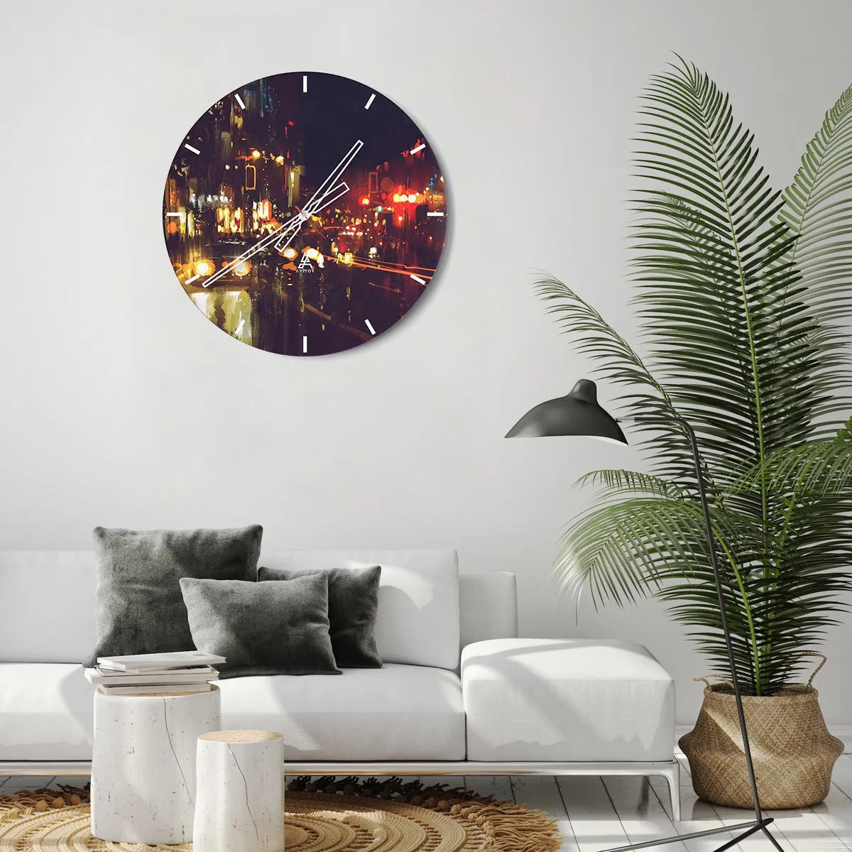 Wanduhr - Glasuhr - Stadtnachtszene mit bunten Lichtern und Straßen - 30x30cm - Eingetaucht in die Lichter der Nacht - Moderne Wanddekoration für Wohnzimmer, Küche und Schlafzimmer ARTTOR