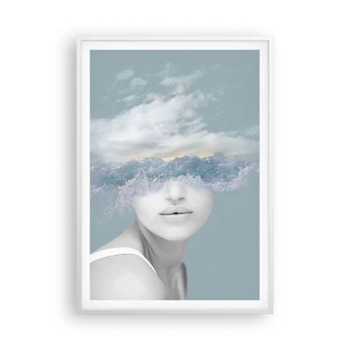 Poster in einem weißen Rahmen - Mit dem Kopf in den Wolken - 70x100 cm