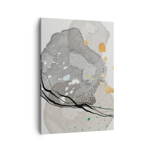 Bild auf Leinwand - Leinwandbild - Organische Formen in Grautönen mit Akzenten in Schwarz und Gold - 50x70cm - Organische Komposition - Moderne Wanddekoration für Wohnzimmer und Schlafzimmer ARTTOR