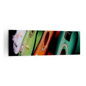 Bild auf Leinwand - Leinwandbild - Bunte Gitarren in verschiedenen Farbtönen in einer Reihe angeordnet - 160x50cm - Die Gitarre hat viele Farben - Moderne Wanddekoration für Wohnzimmer und Schlafzimmer ARTTOR