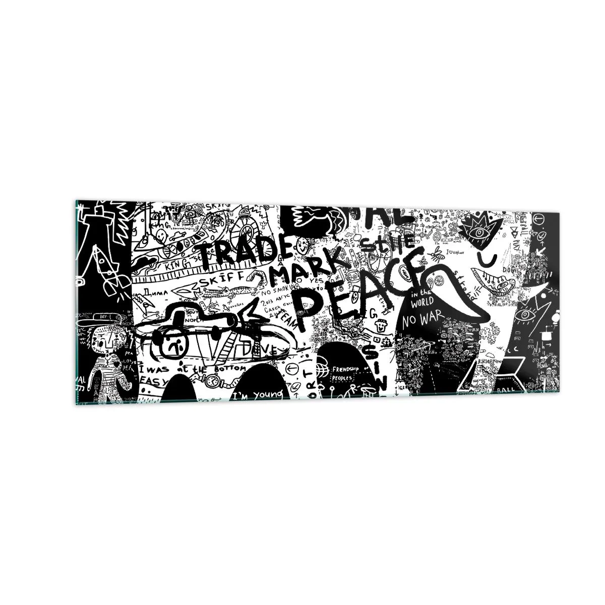 Glasbild - Bild auf glas - Schwarz-Weiß-Grafiken mit Graffiti-Motiven - 140x50cm - Reiche Straßenwelt - Moderne Wanddekoration für Wohnzimmer und Schlafzimmer ARTTOR