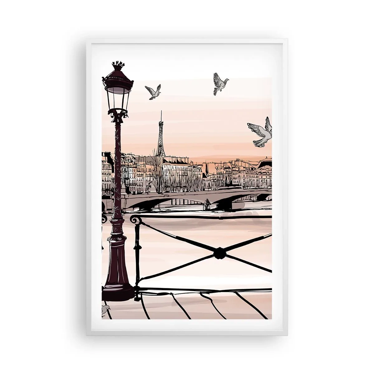 Poster in einem weißen Rahmen - Über den Dächern von Paris - 61x91 cm