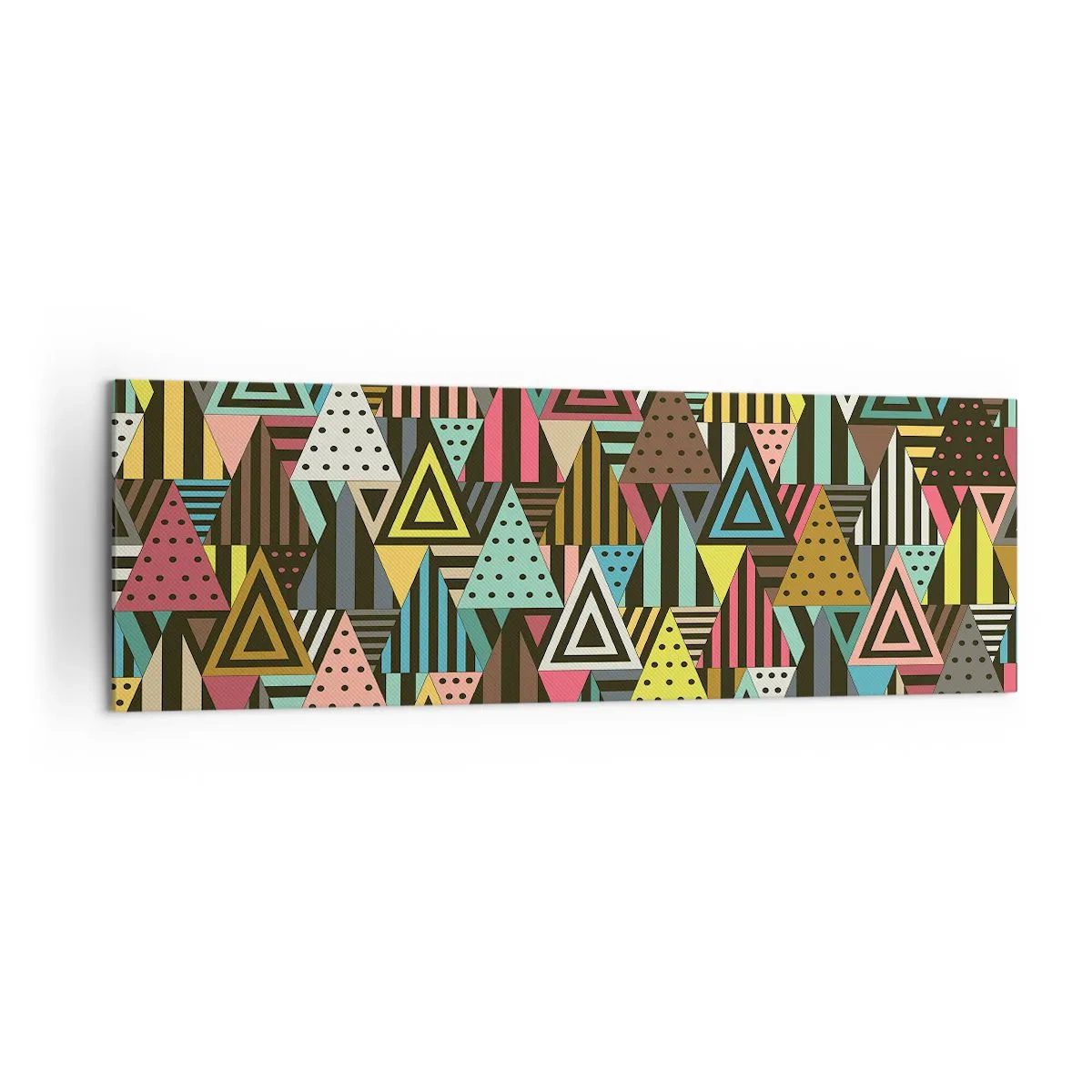 Bild auf Leinwand - Leinwandbild - Buntes geometrisches Muster mit Dreiecken und Linien - 160x50cm - Im Rhythmus auf drei - Moderne Wanddekoration für Wohnzimmer und Schlafzimmer ARTTOR