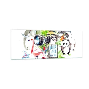 Glasbild - Bild auf glas - Bunte Grafiken mit Natur- und Safari-Themen - 140x50cm - In der Linse eines Reisenden - Moderne Wanddekoration für Wohnzimmer und Schlafzimmer ARTTOR