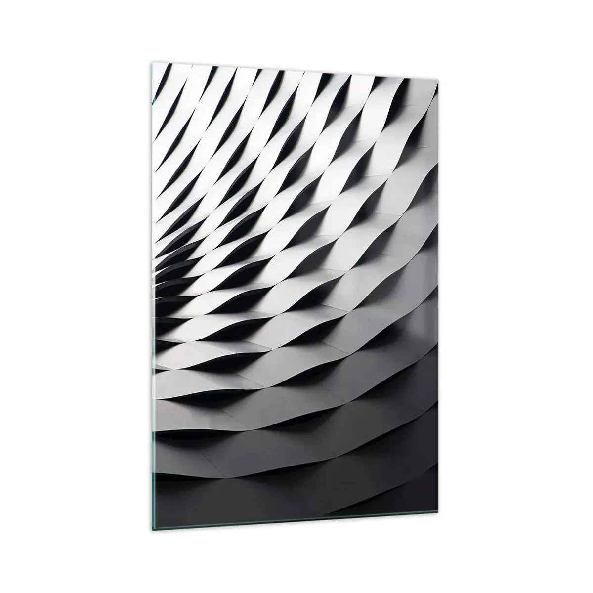 Glasbild - Bild auf glas - Abstraktes geometrisches Muster in Schwarz-Weiß-Tönen - 70x100cm - Auf der Oberfläche der Wellen - Moderne Wanddekoration für Wohnzimmer und Schlafzimmer ARTTOR