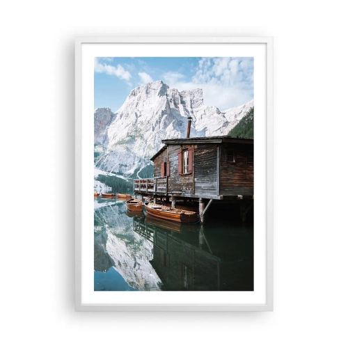 Poster in einem weißen Rahmen - Kristallklarer Bergmorgen - 50x70 cm