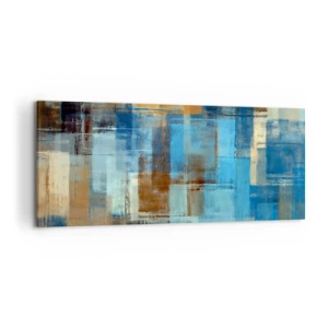 Bild auf Leinwand - Leinwandbild - Abstrakte geometrische Komposition in Blau- und Brauntönen - 120x50cm - Durch den blauen Schleier - Moderne Wanddekoration für Wohnzimmer und Schlafzimmer ARTTOR