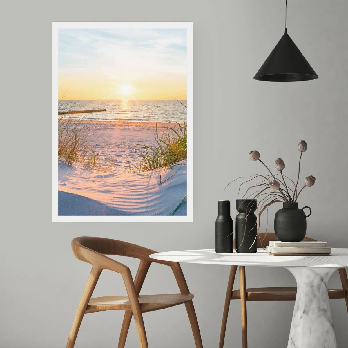 Poster - Das Rauschen des Meeres, der Gesang der Vögel, ein wilder Strand im Gras ... - 40x50 cm
