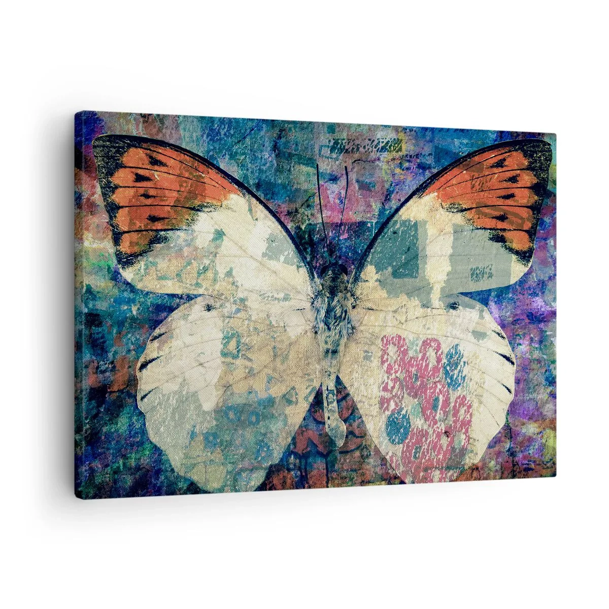 Bild auf Leinwand - Leinwandbild - Schmetterling in einem abstrakten künstlerischen Hintergrund mit bunten Details - 70x50cm - Subtile Zerbrechlichkeit - Moderne Wanddekoration für Wohnzimmer und Schlafzimmer ARTTOR