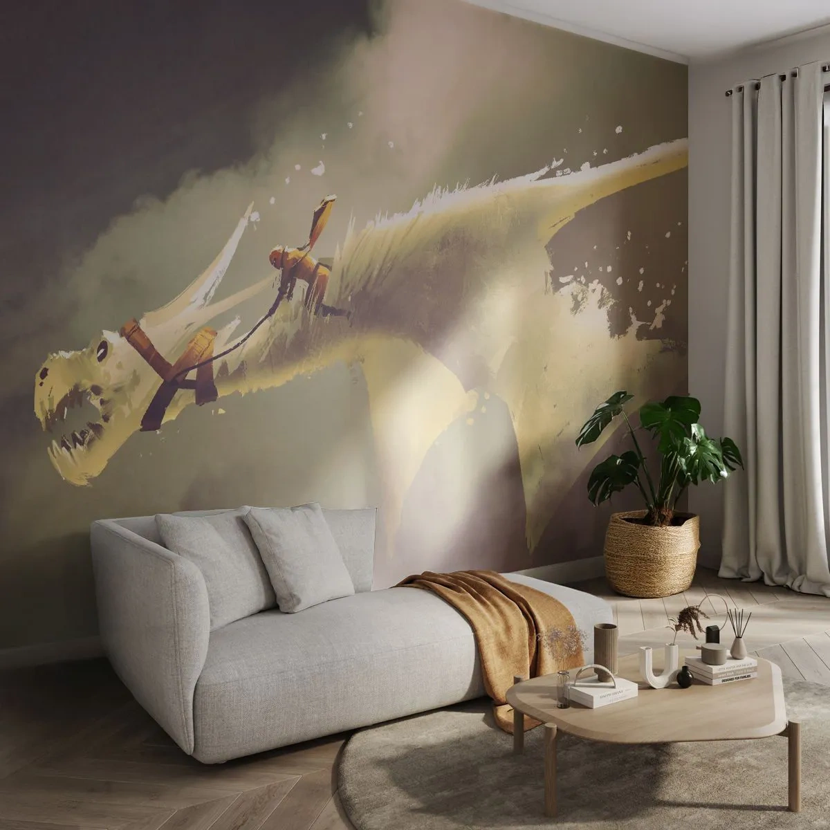 Fototapete Premium Sand - Die Welt zur Rettung - Abstraktion, Fantasie, Drachen - 250x175 cm
