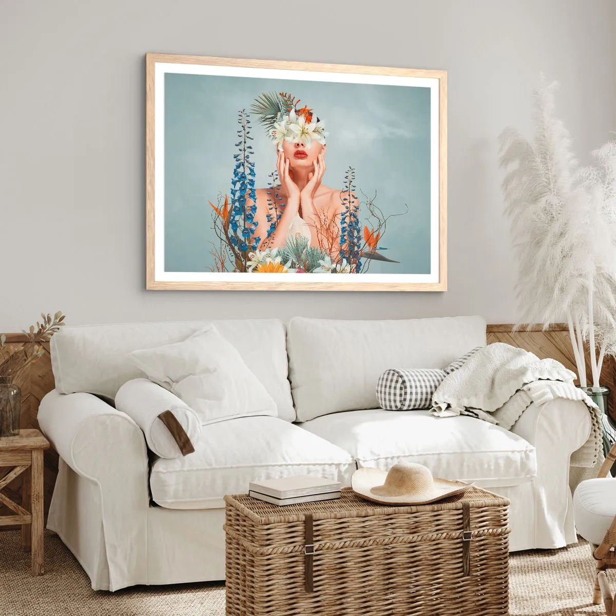 Poster in einem Rahmen aus heller Eiche - Frau - Blume - 70x50 cm