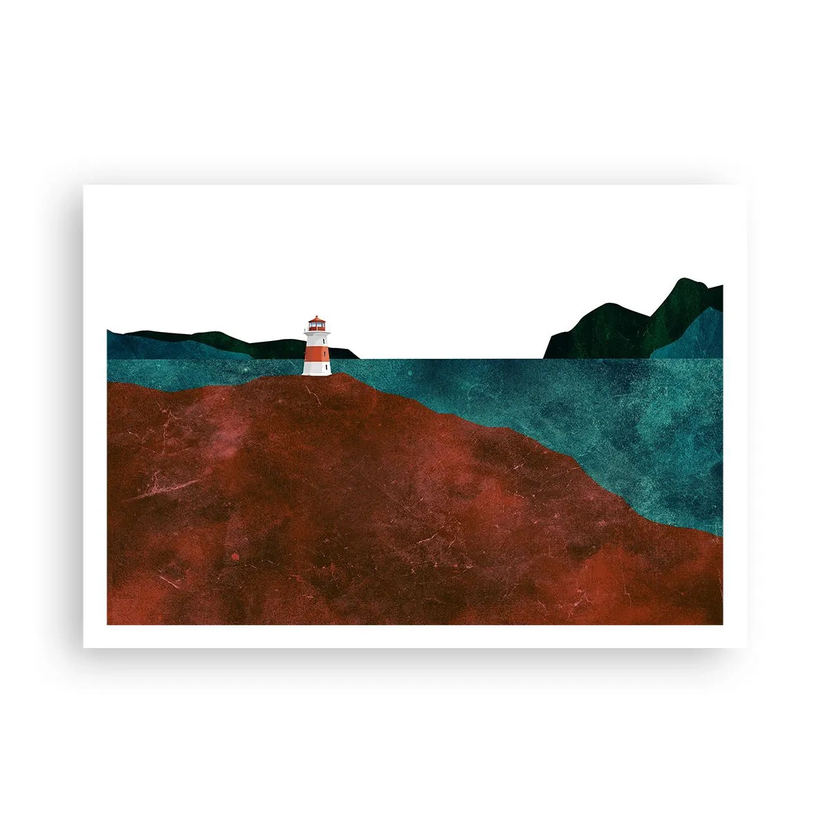 Poster - Ein Leuchtturm vor der Kulisse von Bergen und Meer - 100x70cm - Aufs Meer starren - Moderne Wanddekoration für Wohnzimmer und Schlafzimmer ARTTOR