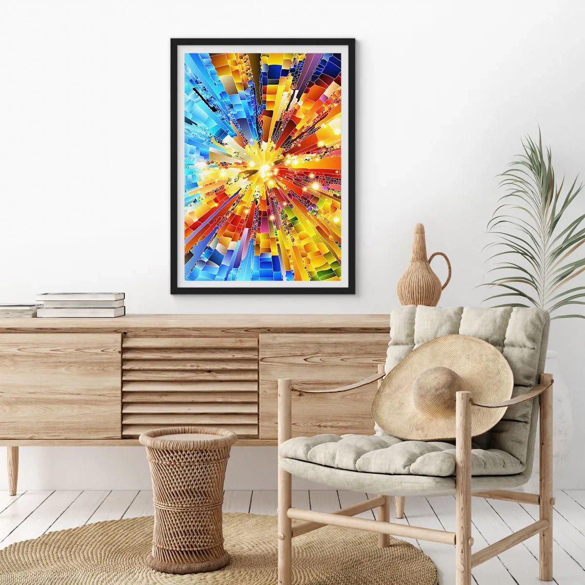 Poster in einem schwarzem Rahmen - Eine farbenfrohe Lichtexplosion in abstrakter Form - 50x70cm - In Medienauflösung - Moderne Wanddekoration für Wohnzimmer und Schlafzimmer ARTTOR
