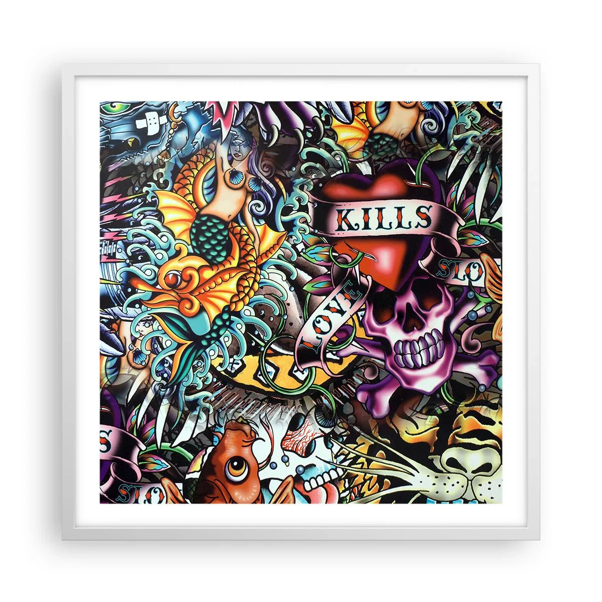 Poster in einem weißen Rahmen - Der Traum des Tätowierers - 60x60 cm