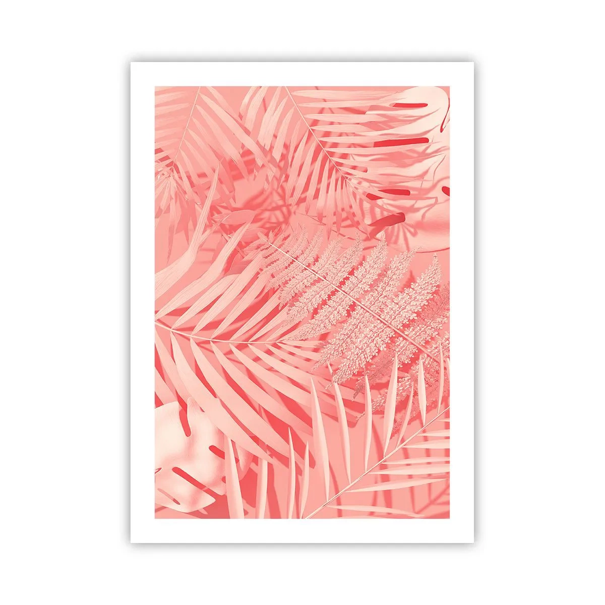 Poster - Rosa Farn und Palmblätter auf pastellfarbenem Hintergrund - 50x70cm - Rosa Konzept - Moderne Wanddekoration für Wohnzimmer und Schlafzimmer ARTTOR
