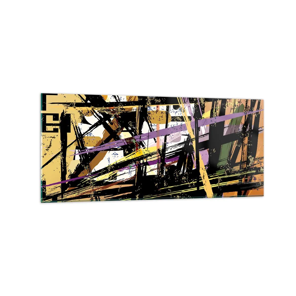 Glasbild - Bild auf glas - Abstrakte Linien und Formen auf beigem Hintergrund - 120x50cm - Ein scharfer Schnitt - Moderne Wanddekoration für Wohnzimmer und Schlafzimmer ARTTOR