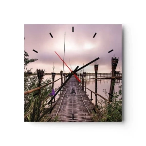 Wanduhr - Glasuhr - Bambusbrücke über das Wasser im Morgengrauen - 30x30cm - Frieden und Ruhe Asiens - Moderne Wanddekoration für Wohnzimmer und Schlafzimmer ARTTOR