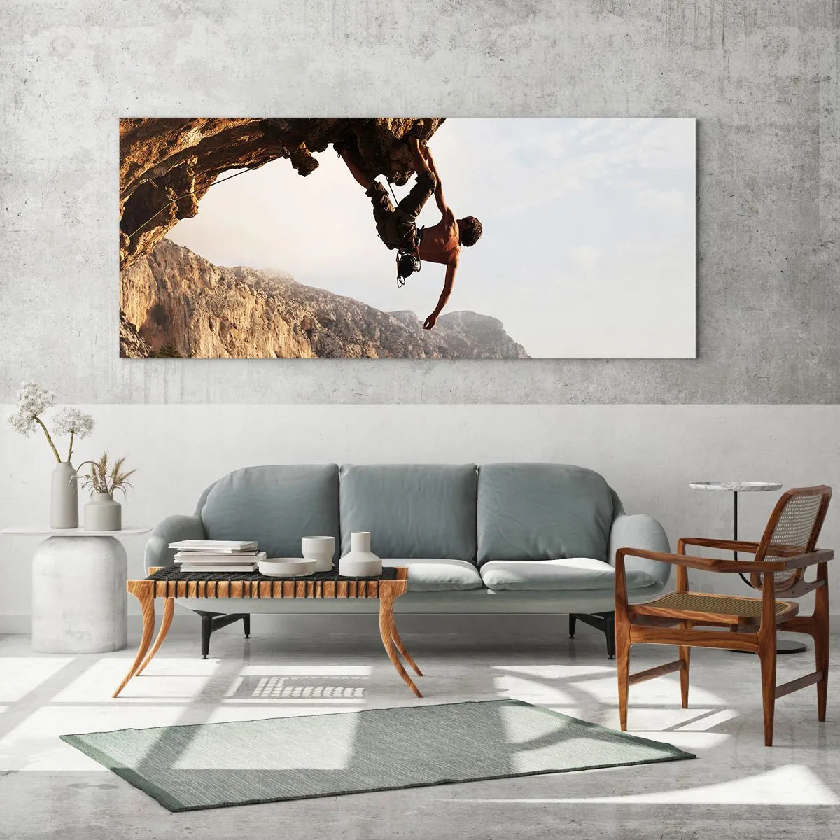 Glasbild - Bild auf glas - Die Welt ist in einer Hand auf einem Felsblock geschrumpft - 100x40 cm