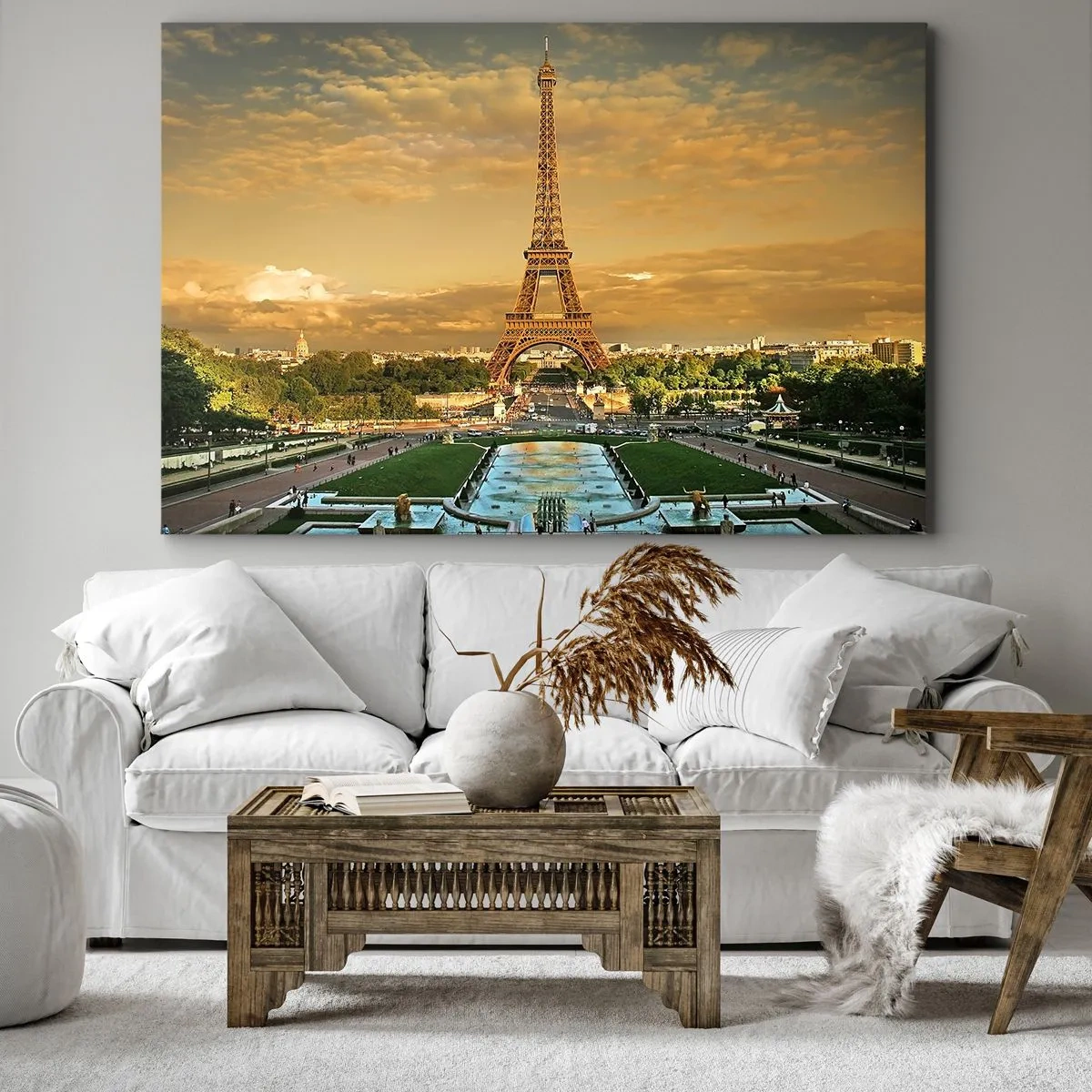 Bild auf Leinwand - Leinwandbild - Der Eiffelturm in Paris bei Sonnenuntergang - 70x50cm - Königin von Paris - Moderne Wanddekoration für Wohnzimmer und Schlafzimmer ARTTOR