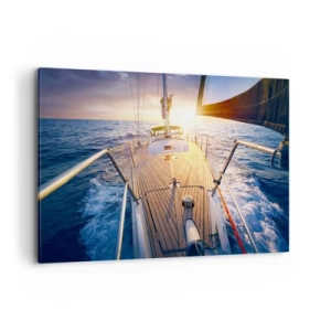 Bild auf Leinwand - Leinwandbild - Yacht auf See bei Sonnenuntergang - 120x80cm - Laufen unter den Wellen - Moderne Wanddekoration für Wohnzimmer und Schlafzimmer ARTTOR