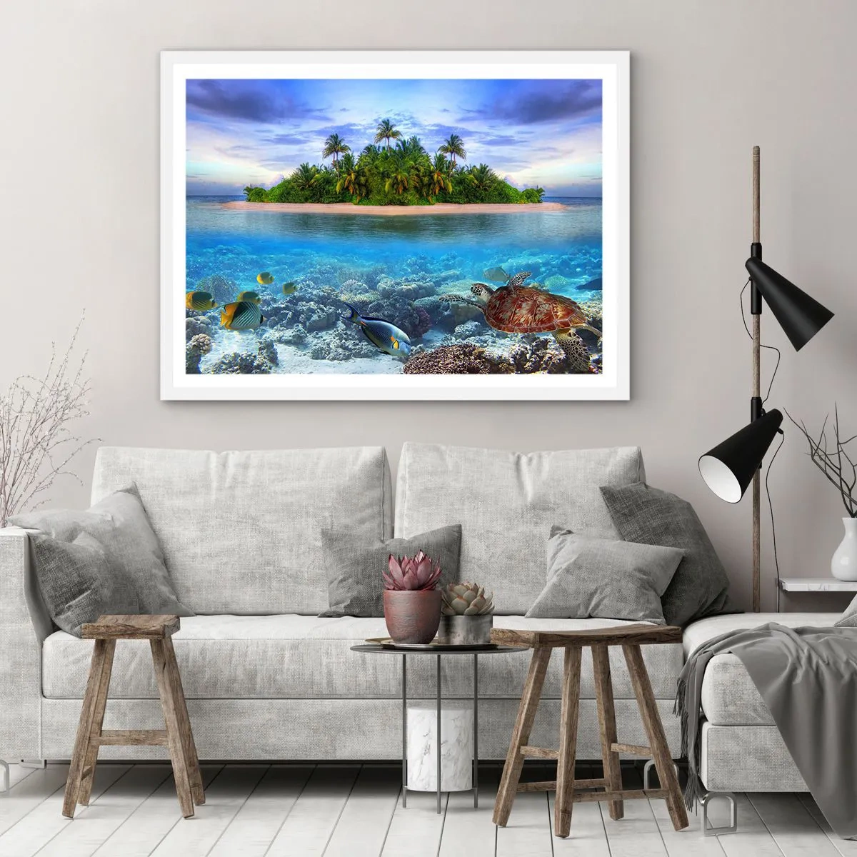 Poster in einem weißen Rahmen - Heavenly Island lädt dich ein - 40x30 cm