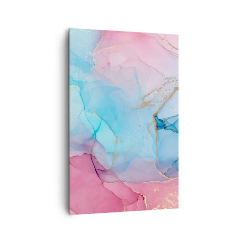 Bild auf Leinwand - Leinwandbild - Abstrakte Pastellmuster mit goldenen Akzenten - 80x120cm - Begegnung und Durchdringung - Moderne Wanddekoration für Wohnzimmer und Schlafzimmer ARTTOR