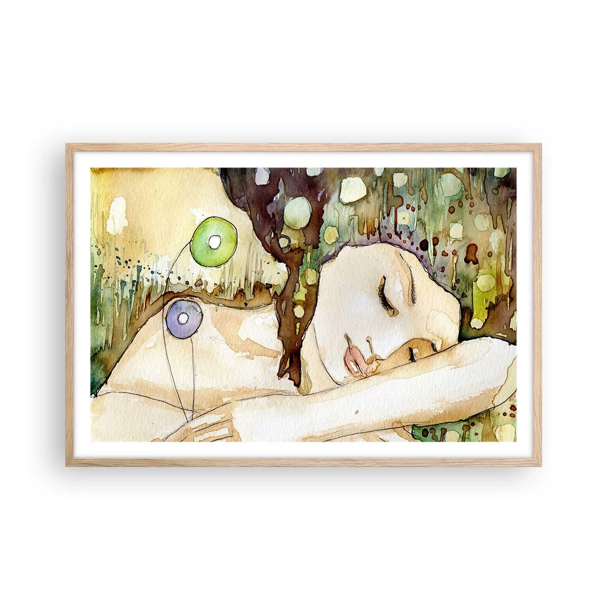 Poster in einem Rahmen aus heller Eiche - Ein smaragd-violetter Traum - 91x61 cm