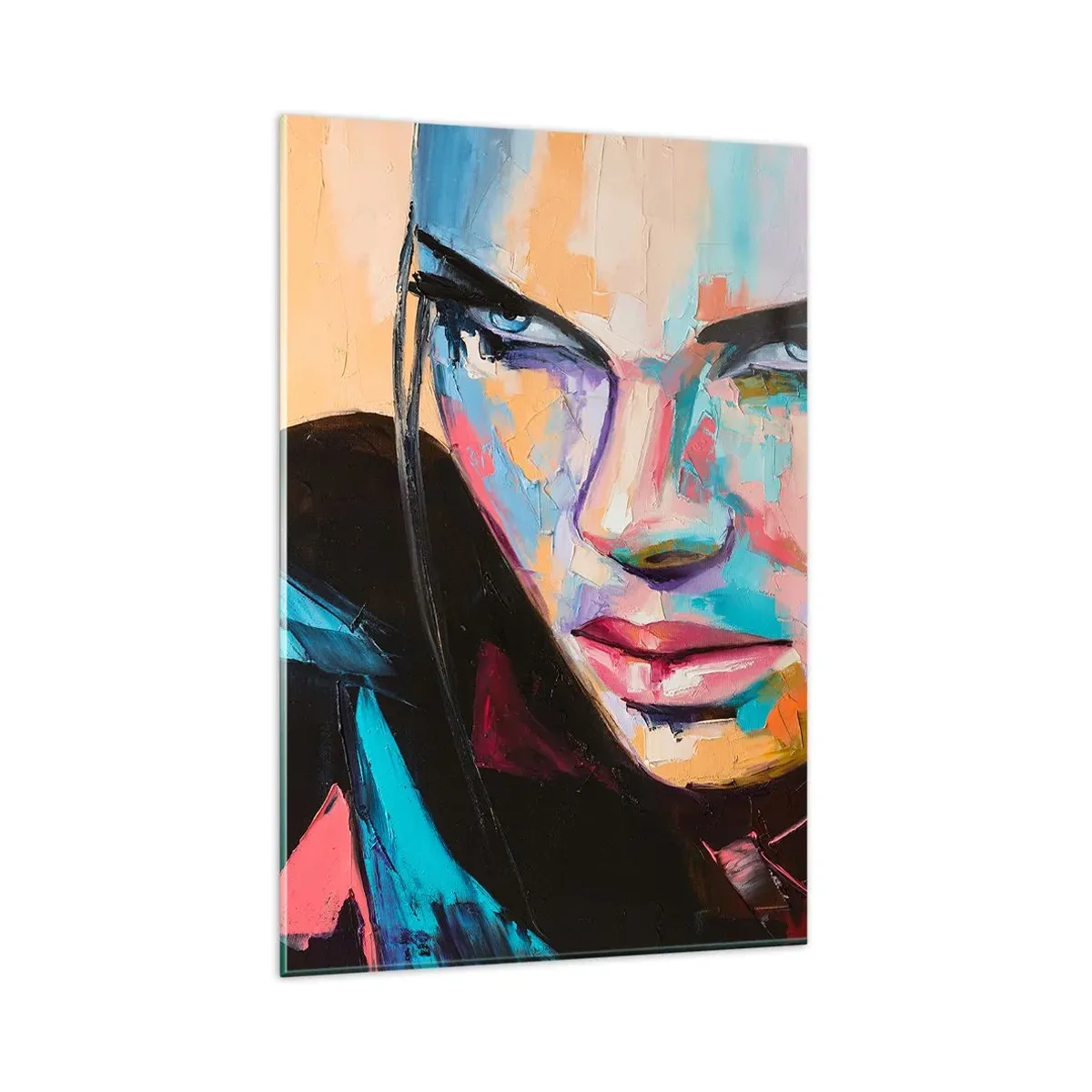 Glasbild - Bild auf glas - Porträt einer Frau in lebendigen abstrakten Farben - 80x120cm - Wild im Herzen - Moderne Wanddekoration für Wohnzimmer und Schlafzimmer ARTTOR