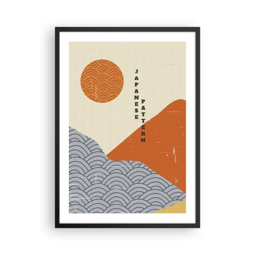 Poster in einem schwarzem Rahmen - Minimalistisches japanisches Muster mit Wellen und Sonne - 50x70cm - Im japanischen Geist - Moderne Wanddekoration für Wohnzimmer und Schlafzimmer ARTTOR
