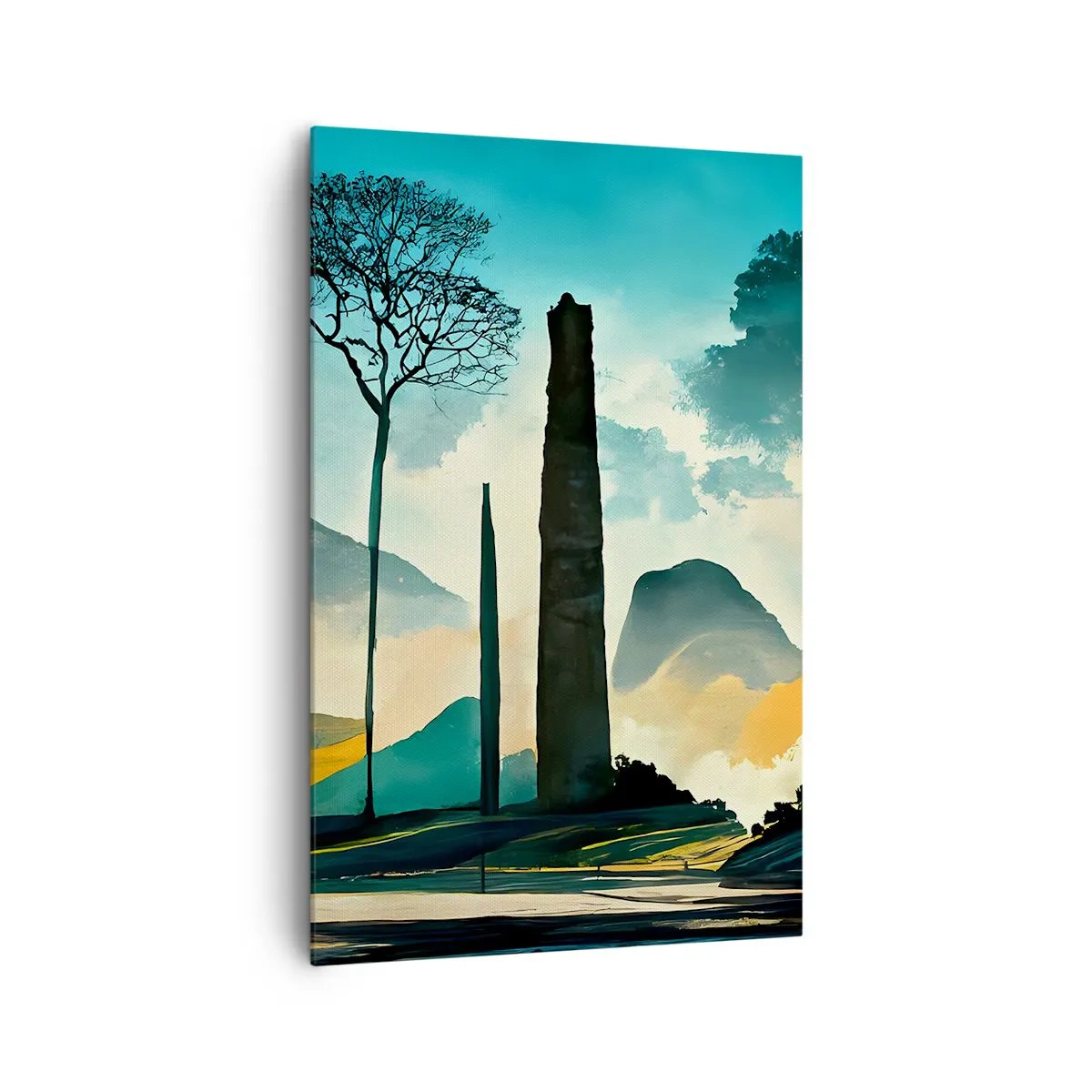 Bild auf Leinwand - Leinwandbild - Eine malerische Landschaft mit Bäumen und Bergen im Hintergrund - 80x120cm - Immer höher und höher - Moderne Wanddekoration für Wohnzimmer und Schlafzimmer ARTTOR