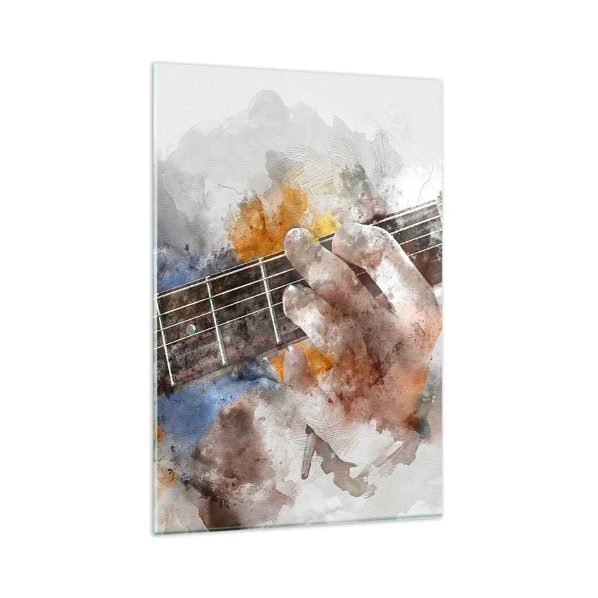 Glasbild - Bild auf glas - Abstraktes Bild einer Hand, die Gitarre spielt - 80x120cm - Poesie zwischen den Saiten - Moderne Wanddekoration für Wohnzimmer und Schlafzimmer ARTTOR