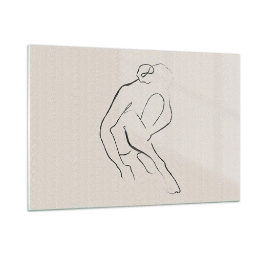Glasbild - Bild auf glas - Eine minimalistische Skizze einer weiblichen Silhouette in sitzender Position. - 120x80cm - Intime Skizze - Moderne Wanddekoration für Wohnzimmer und Schlafzimmer ARTTOR