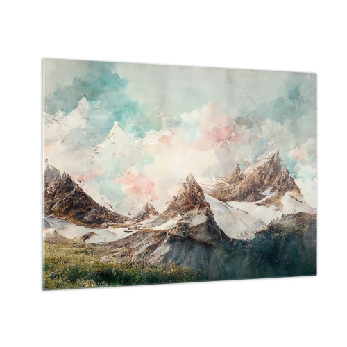 Glasbild - Bild auf glas - Malerische Berggipfel mit pastellfarbenem Himmel - 70x50cm - Felsklingen - Moderne Wanddekoration für Wohnzimmer und Schlafzimmer ARTTOR