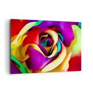 Bild auf Leinwand - Leinwandbild - Eine bunte Rose in Regenbogenfarben - 120x80cm - Es ist unmöglich - Moderne Wanddekoration für Wohnzimmer und Schlafzimmer ARTTOR