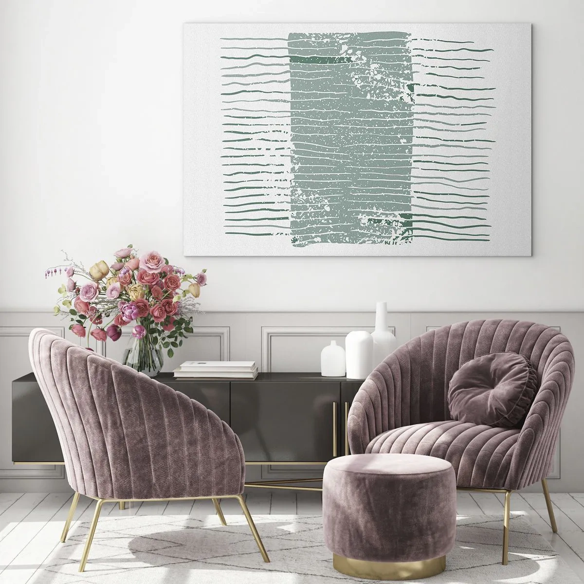 Glasbild - Bild auf glas - Horizontale Meereslinien mit Distressed-Effekt erzeugen eine abstrakte Struktur - 70x50cm - Marine Abstraktion - Moderne Wanddekoration für Wohnzimmer und Schlafzimmer ARTTOR