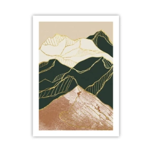 Poster - Abstrakte goldene Linien schaffen eine Berglandschaft - 50x70cm - Goldene Spitzen - Moderne Wanddekoration für Wohnzimmer und Schlafzimmer ARTTOR