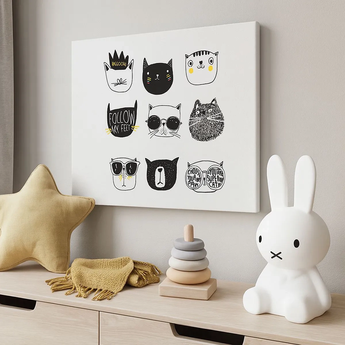 Bild auf Leinwand - Leinwandbild - Stilvolle Katzenillustrationen im minimalistischen Stil - 70x50cm - Jeder andere - Moderne Wanddekoration für Wohnzimmer und Schlafzimmer ARTTOR