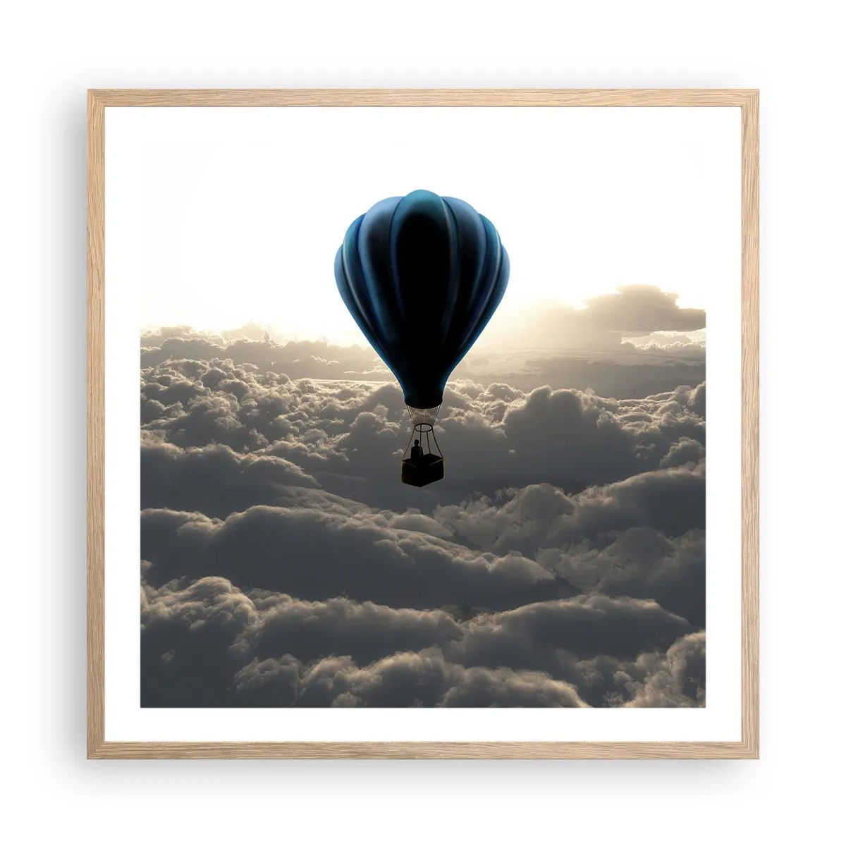 Poster in einem Rahmen aus heller Eiche - Ein Wanderer über den Wolken - 60x60 cm